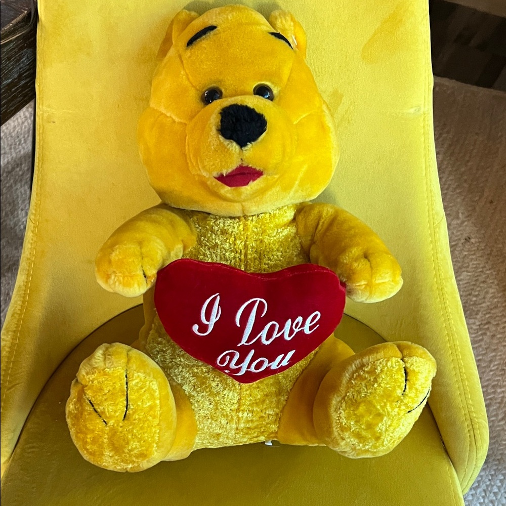 Yellow/Brown Plush Bear with Red Heart "I love you'  Vintage Large